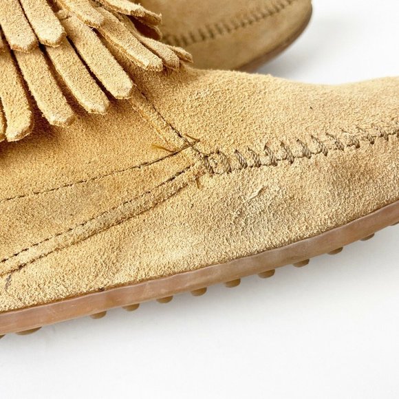 MINNETONKA Girls 4 Tan Double Fringe Side Zip Boot - Picture 4 of 7